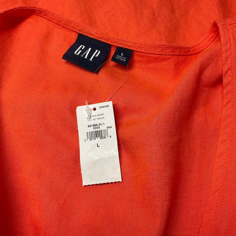 NWT Gap Linen-Blend Mini Dress Size L Blood Orange Lightweight Summer Dress - Picture 3 of 13
